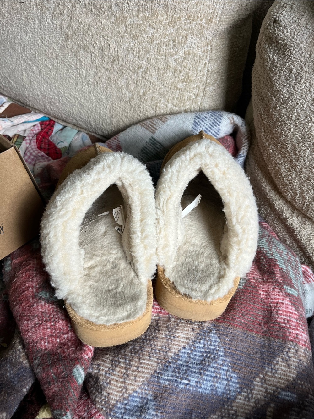 Bearpaw “Snuggle Martis” Tan Suede Shearling-Lined Slippers - Picture 2 of 7